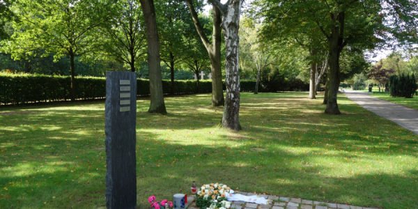 Der Friedhain für Bestattungen unter Bäumen auf dem Westfriedhof.